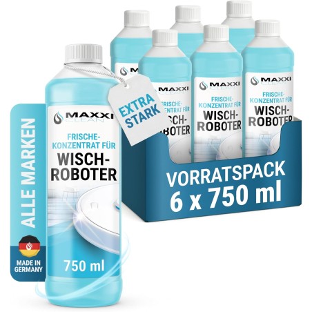 Maxxi Clean rengøringskoncentrat til robotstøvsuger – 6 x 750 ml, frisk duft, til fliser, laminat og parket