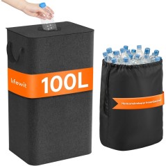 Lifewit Pantflaskesamler 100 L med låg – Foldbar opbevaringsbeholder, mørkegrå