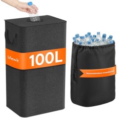 Lifewit 100 L Bottle Collection Bin with Lid – Foldable Storage Container, Dark Grey