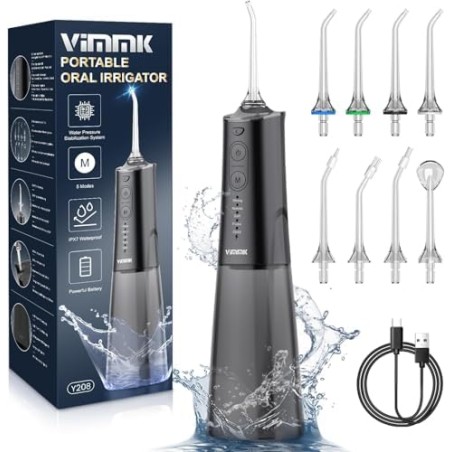 Vimmk Elektrisk Mundskyller, 5 tilstande, 8 dyser, 300ml tank, USB-C, IPX7