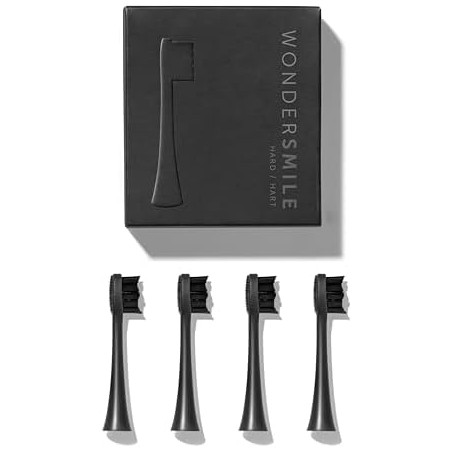 WonderSmile Replacement Brush Heads for Sonic Toothbrush, Hard, Black, 4-Pack