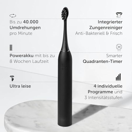 WonderSmile Sonic Toothbrush Pro, 4 Programs, IPX8, 60-Day Battery, Black