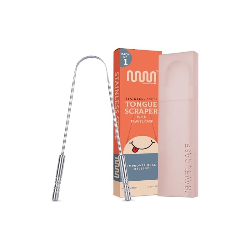 MasterMedi Tongue Scraper in Stainless Steel with Travel Case, Against Bad Breath MasterMedi Tongue Scraper in Stainless Steel with Travel Case, Against Bad Breath