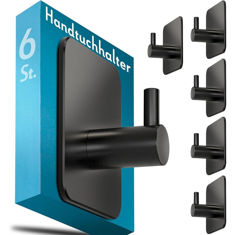 Menz Self-Adhesive Towel Holder without Drilling, 6-Pack, Black – Stainless Steel Menz Self-Adhesive Towel Holder without Drilling, 6-Pack, Black – Stainless Steel