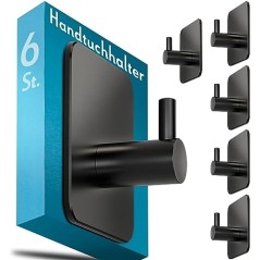 Menz Selvklæbende Håndklædeholder uden Boring, 6-pak, Sort – Rustfrit Stål