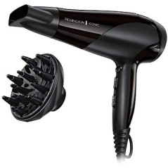 Remington Hårtørrer med Ioner D3198 – 2200W, Diffuser og Stylingdyse, Sort