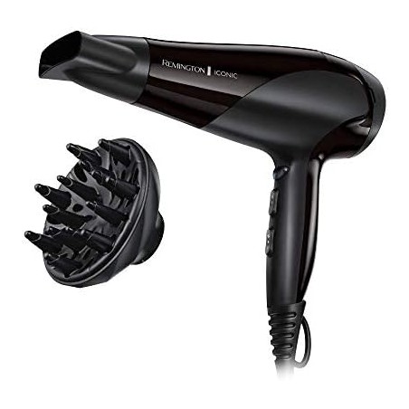 Remington Hårtørrer med Ioner D3198 – 2200W, Diffuser og Stylingdyse, Sort