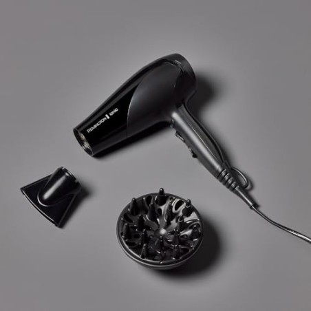 Remington Hårtørrer med Ioner D3198 – 2200W, Diffuser og Stylingdyse, Sort