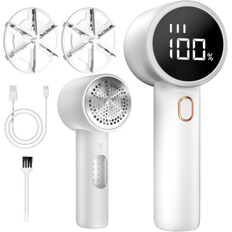 BZGG Elektrisk Fnugfjerner med LED-display – 3 Hastigheder, Genopladelig USB-C, Hvid