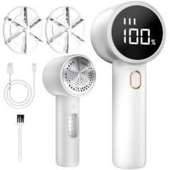BZGG Elektrisk Fnugfjerner med LED-display – 3 Hastigheder, Genopladelig USB-C, Hvid