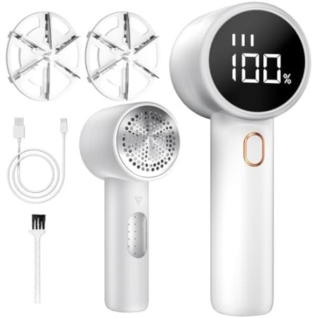 BZGG Electric Lint Remover with LED Display – 3 Speeds, Rechargeable USB-C, White