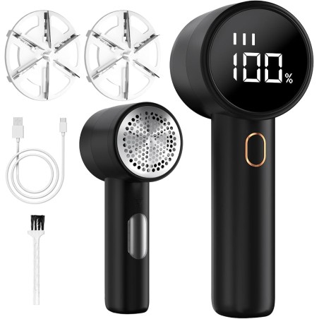 BZGG Elektrisk Fnugfjerner med LED-display – 3 Hastigheder, Genopladelig USB-C, Sort