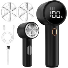 BZGG Elektrisk Fnugfjerner med LED-display – 3 Hastigheder, Genopladelig USB-C, Sort