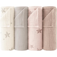 Bearmoss Moltonservietter til baby – 4 stk. 60x60 cm, åndbar muslin bomuld, pink tryk