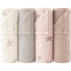Bearmoss Muslin Burp Cloths for Baby – 4 pcs 60x60 cm, Breathable Cotton, Pink Print