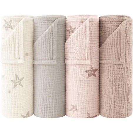 Bearmoss Muslin Burp Cloths for Baby – 4 pcs 60x60 cm, Breathable Cotton, Pink Print