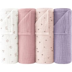 Bearmoss Muslin Burp Cloths for Baby – 4 pcs 60x60 cm, Breathable Cotton, purple