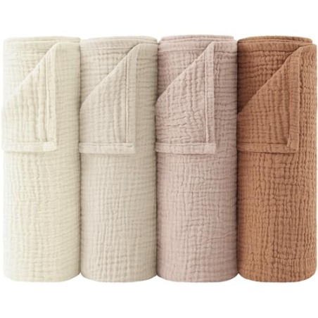 Bearmoss Muslin Burp Cloths for Baby – 4 pcs 60x60 cm, Breathable Cotton, Brown
