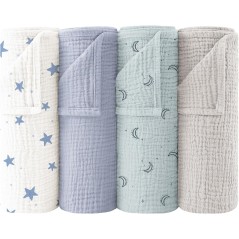 Bearmoss Muslineklude baby 4-pak 60×60 cm – blå blomster