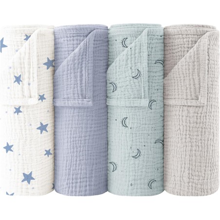 Bearmoss Muslineklude baby 4-pak 60×60 cm – blå blomster