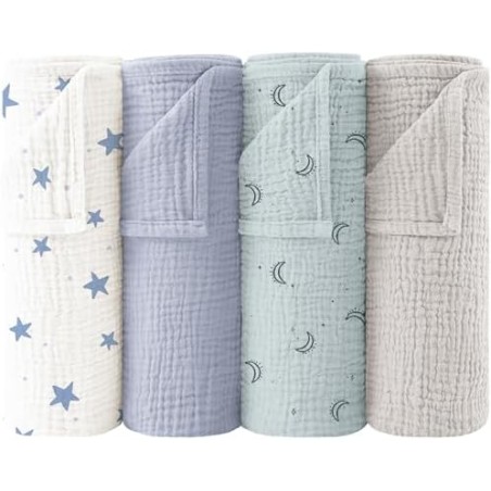 Bearmoss Muslineklude baby 4-pak 60×60 cm – blå blomster