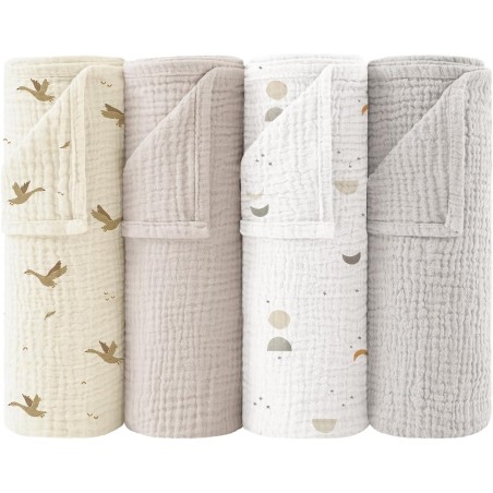 Bearmoss Muslineklude baby 4-pak 60×60 cm – abrikos blomster