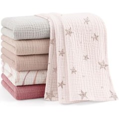 Bearmoss Baby Muslin Burp Cloths 6-Pack 60×60 cm – Pink Print