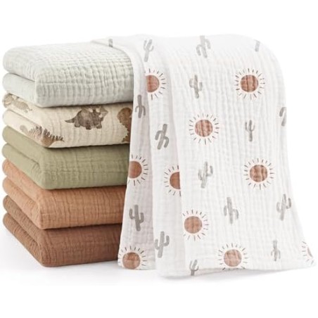 Bearmoss Muslineklude baby 6-pak 60×60 cm – brun-grøn