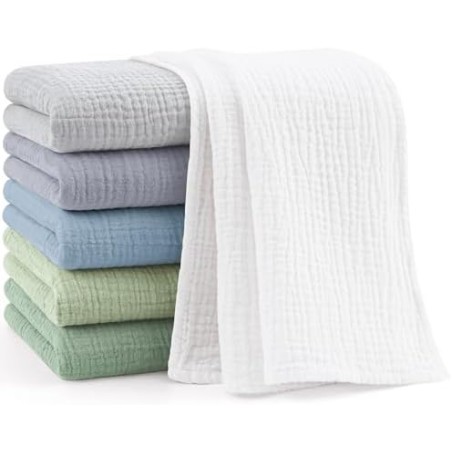 Bearmoss Muslineklude baby 6-pak 60×60 cm – blå-grøn