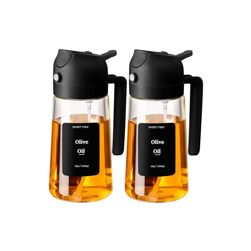 SWEET VIEW 2-in-1 Oil Sprayer for Cooking, 470 ml Glass Bottle – 2 Pack