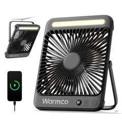 Warmco D4 Campingventilator 20000 mAh – Ultraflad med LED og Krog