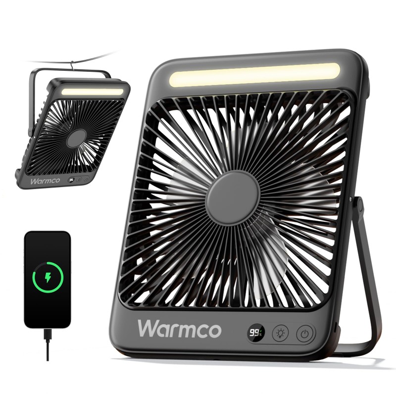 Warmco D4 Campingventilator 20000 mAh – Ultraflad med LED og Krog Warmco D4 Campingventilator 20000 mAh – Ultraflad med LED og Krog
