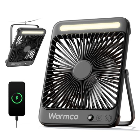 Warmco D4 Campingventilator 20000 mAh – Ultraflad med LED og Krog