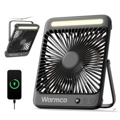Warmco D4 Campingventilator 20000 mAh – Ultraflad med LED og Krog