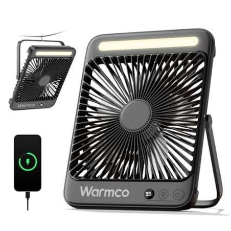 Warmco D4 Campingventilator 20000 mAh – Ultraflad med LED og Krog