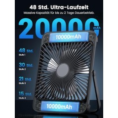 Warmco D4 Campingventilator 20000 mAh – Ultraflad med LED og Krog