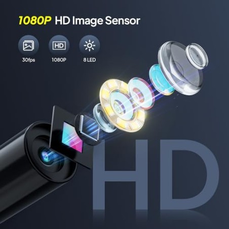 Qimic Endoscope Camera 2.4" IPS – 15 m Cable, 1080P HD, IP67, 2x Zoom
