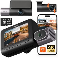 70mai 4K T800 3-Channel Dashcam with 512GB SD Card and 4G LTE