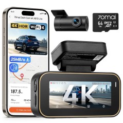 70mai A810 Lite 4K+1080P Dual Dashcam med 64GB SD og 4G LTE