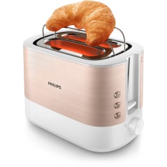 "Philips Viva Collection Brødrister HD2638/11 - 950W i Elegant Roseguld og Hvid - Perfekt til Morgenmad!"