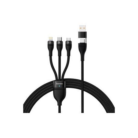 Baseus CASS030101 USB A, USB C, Micro-USB & Lightning 12m - Kvalitetskabel i Sort til Hurtig Opladning!