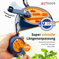 AUTDOOR 10m Retractable Travel Clothesline with Handle – Camping and Balcony (blue)