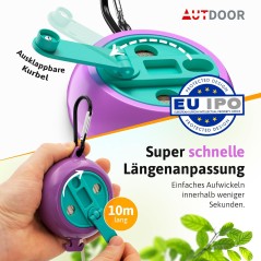 AUTDOOR 10m Retractable Travel Clothesline with Handle – Camping and Balcony (retro pastel)