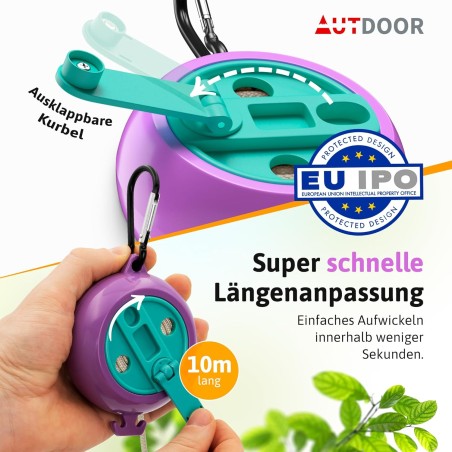 AUTDOOR 10m Retractable Travel Clothesline with Handle – Camping and Balcony (retro pastel)
