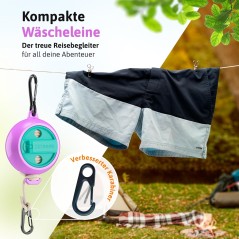 AUTDOOR 10m Forlængelig Rejsetørresnor med Håndsving – Camping og Balkon (retro pastel)