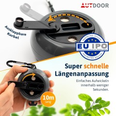AUTDOOR 10m Retractable Travel Clothesline with Handle – Camping and Travel (black/grey)