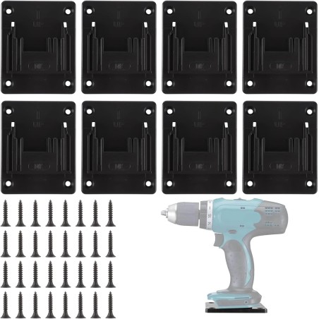 Makita 18V batteriholder – 8 stk. vægbeslag med skruer, sort – kompatibelt tilbehør
