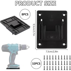 Makita 18V Battery Holder – 8 pcs Wall Brackets with Screws, Black – compatible accessory