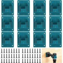 Makita 18V batteriholder – 12 stk. vægbeslag med skruer, blå – kompatibelt tilbehør