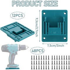 Makita 18V batteriholder – 12 stk. vægbeslag med skruer, blå – kompatibelt tilbehør